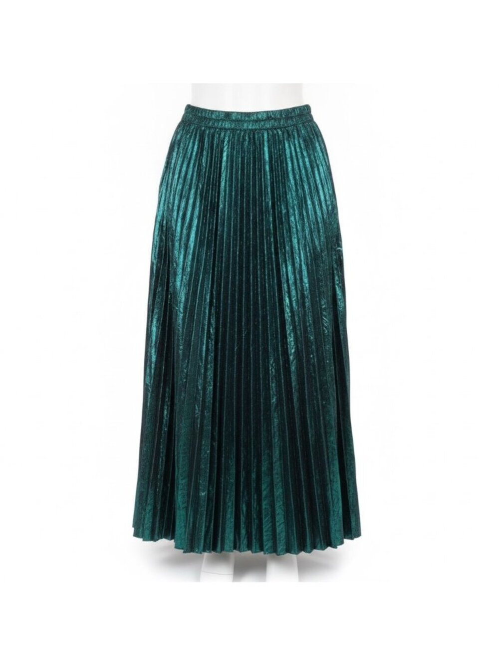 Trendz Womens Green Metallic Pleated Midi Skirt With Elastic Waist Size M